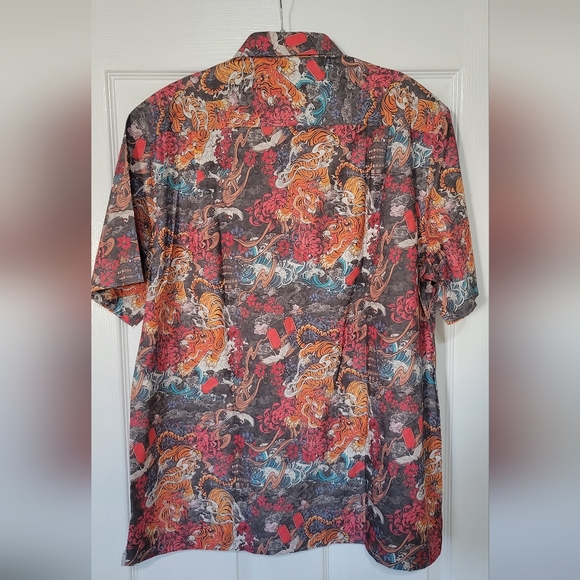 Asian Tiger Print Red Button Down Shirt Large - Picture 2 of 6